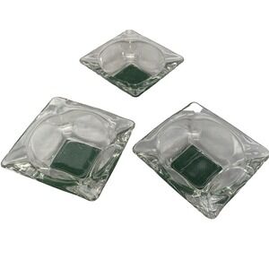 Vintage Clear Glass Ashtray Set Of 3 Small Green Felt Bottom